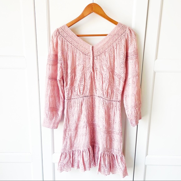 LOVESHACKFANCY Cheri Eyelet Dress Melrose Pink 4 - Picture 8 of 11